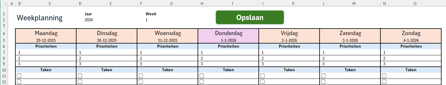 Weekplanner in Excel automatisch opslaan
