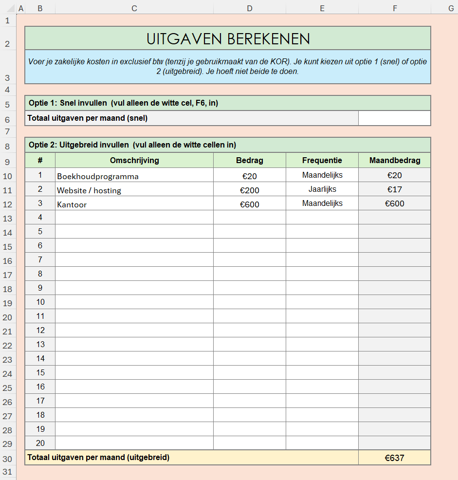 Uitgaven als zzp'er berekenen