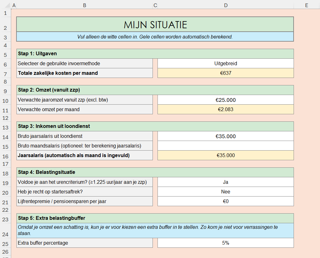 Jouw situatie als zzp'er invoeren om inkomstenbelasting te berekenen