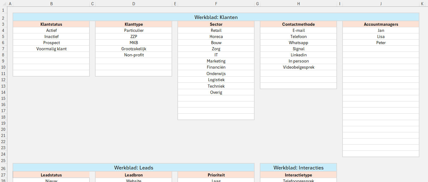 Voorbeeld van hoe het Instellingen werkblad eruit ziet