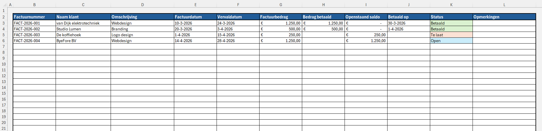 Uitgaande facturen bijhouden in Excel